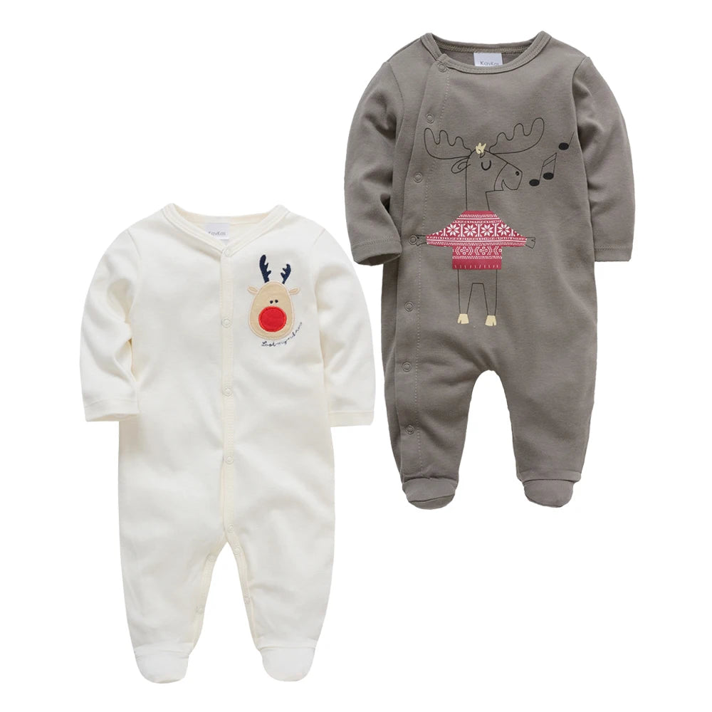 Kavkas 2 Pcs/set Baby Boy Rompers Long Sleeve 100% Cotton Cartoon Print Overalls 0-12 Months Autumn Girls Clothes Infant Costume