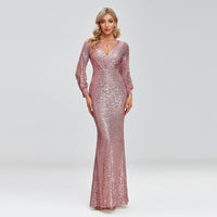 2023 Sexy New Women Elegant V-neck Mermaid Evening Dress Floor Length Formal Prom Party Gown