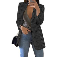 2023 Autumn/Winter Fashion Women's Cardigan Collar Plaid Slim Fit Suit Coat