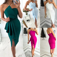 Sexy Printed Satin Bal Dr Women's Independent Station Ele Wrap Polyester Fiber mid Waist No Sve Ci Commute