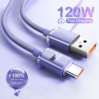 120W 6A Fast Charge USB Type C Quick Charge Cable For Samsung S23 Realme Xiaomi 13 Huawei Phone Fast Charging Cable Data Cables