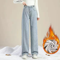 Women Warm Wide Leg Jeans High Waist Velvet Vaqueros Casual Thick Baggy Pantalon Korean Fashion Straight Denim Trousers Winter