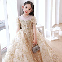 Luxury Birthday Party Dress for Girls Long Evening Gown Cocktail Pageant Kids Formal Occasion Dresses Prom Sequin Princess Child