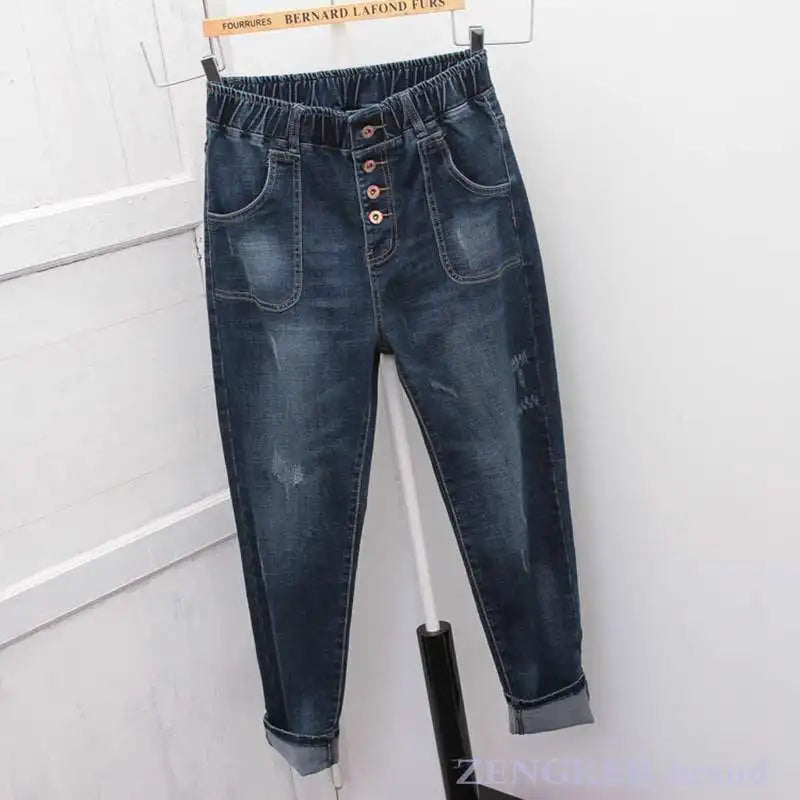 Large size jeans women loose new harem pants sister pants 5XL 4XL high waist front button trendy pants jeans for women