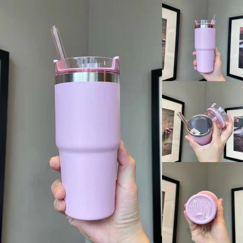 30OZ 304 Stainless Steel Insulated Cup Large Capacity Straw Coffee Travel Cup Cold and Heat Keeping Car Cup Thermos Tumbler