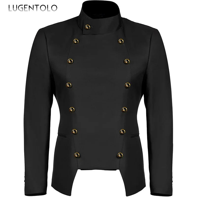 Men Gothic Blazer Double-breasted Korean Punk Small Suits New Casual Jacket Fashion Slim Gentleman Party Solid 2024 Clothing