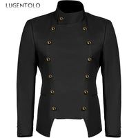 Men Gothic Blazer Double-breasted Korean Punk Small Suits New Casual Jacket Fashion Slim Gentleman Party Solid 2024 Clothing