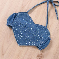 2022-12-29 Lioraitiin 0-6Years Toddler Girl Summer Clothes 2Pcs Outfits Dot Print Heart Denim Camisole Ripped Jeans Shorts