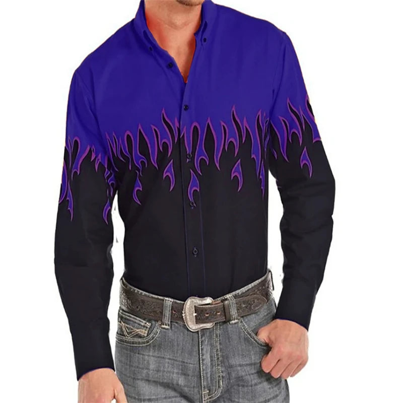 Men's shirt pattern shirt 3D printed shirt outdoor street long sleeved V-neck clothing fashion designer casual and comfortable
