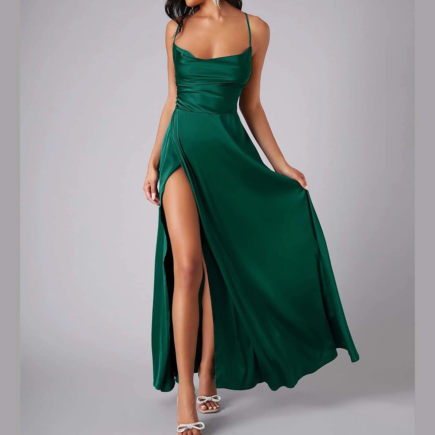 Chiffon Train Women Dress Summer Tank Top Sleeveless Pleated Tank Long Dress Backless Lace Up Sexy Side Slit Dresses 원피스