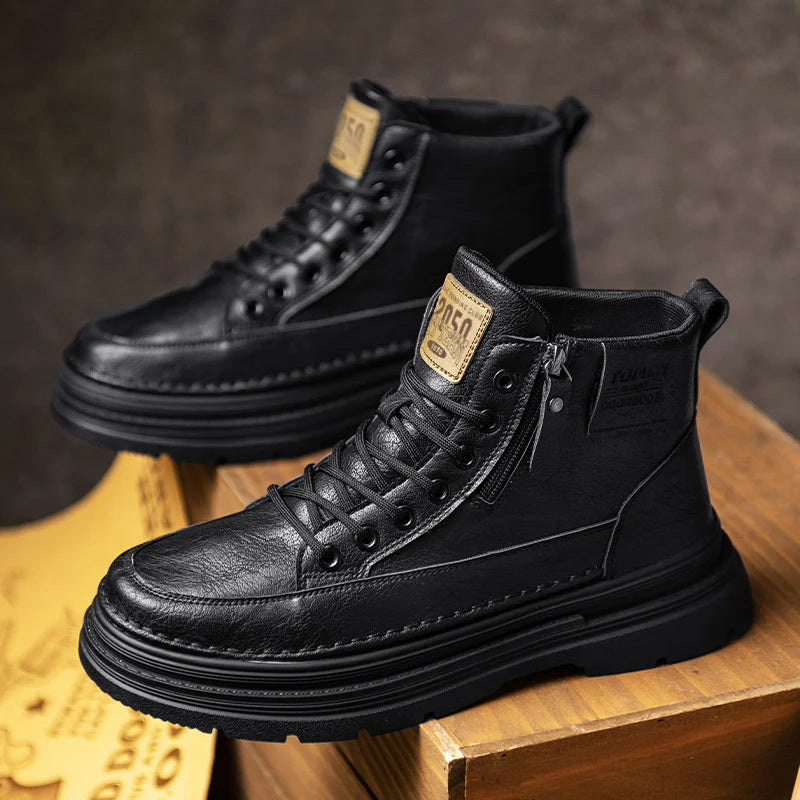 Men's high top boots new casual fashion comfort casual boots wear-resistant height increasing versatile high top workwear boots