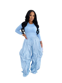 Fall 2025 Outfits Women Two Piece Set Solid Casual Long Sleeve Tops and Ruffle Drawstring Jogger Pants Streetwear Matching Sets