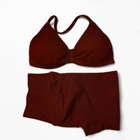 Seamless 2 Pieces Strappy Yoga Halter Bras Sets Scrunch Butt Sports Shorts Quick Dry Backless Gym Crop Tops with Pad Push Up Set