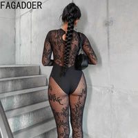FAGADOER Summer New Sexy Quality Lace Bodycon Jumpsuit Women Hollow Out See Through Backless Romper Female Streetwear Overalls