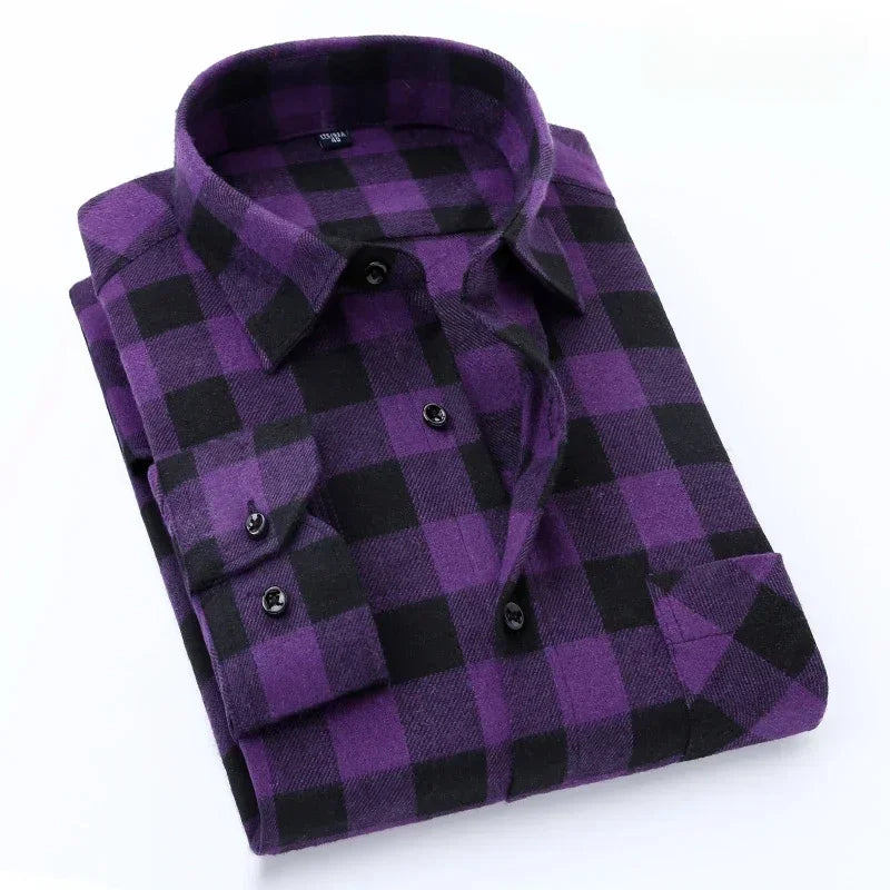 New in shirt fashion korean popular 40%cotton long-sleeve shirts for men slim fit plain shirt streetwear Casual plaid clothes