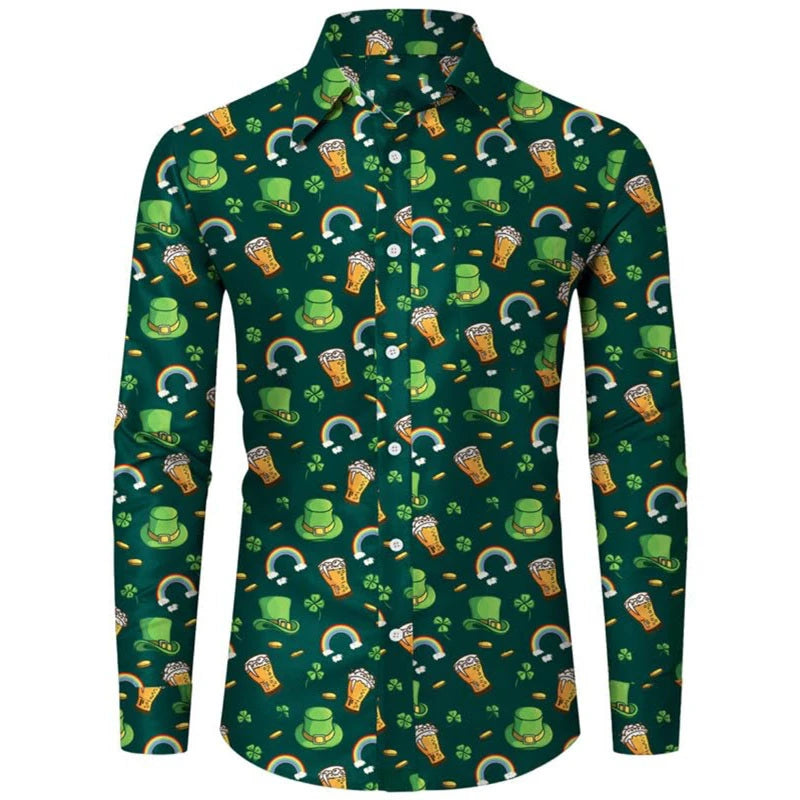 Men's shirt pattern shirt 3D printed shirt outdoor street long sleeved V-neck clothing fashion designer casual and comfortable