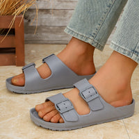 Men's Casual Simple Buckle Adjustable Eva One-Piece Double-Bar Flat Slip-On Slippers Suitable for Home and Outdoor Beach Sandals
