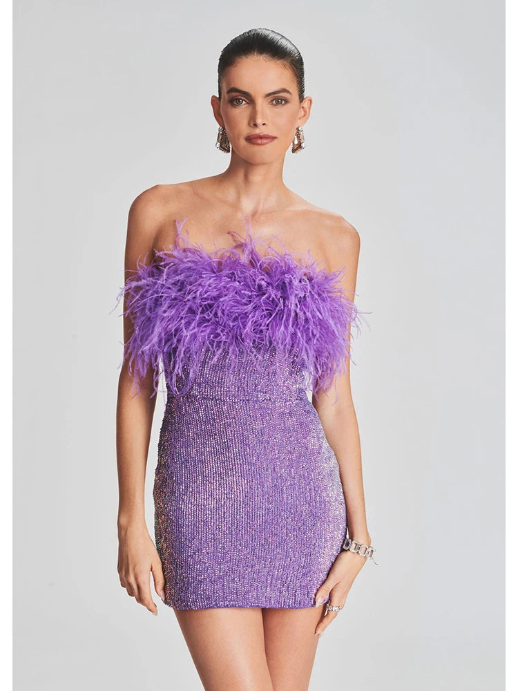Easter Dresses Rose Red Sequins Feathers Trim Backless Strapless Formal Evening Party Prom Bodycon Tube Mini Dresses(Rose Red/XS) Easter Dresses Rose Red Sequins Feathers Trim Backless Strapless Formal Evening Party Prom Bodycon Tube Mini Dresses(Rose Red/XS)