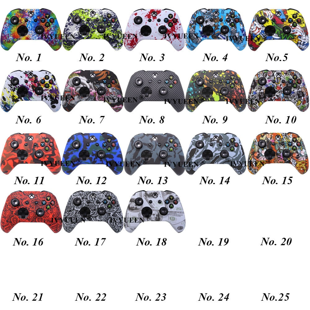 IVYUEEN Silicone Protective Skin Case for XBox One X S Controller Protector Water Transfer Printing Camouflage Cover Grips Caps