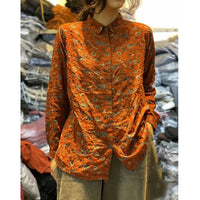 Cotton and Linen Spring New Artistic Retro Printed Shirts for Women Fashionable and Versatile Slimming Tops for Women