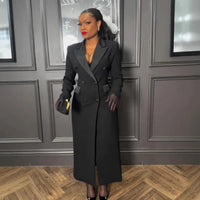 Plus Size Spring Autumn New Solid Color Matching V-Neck Long Sleeves Fashion Commuting Slim Fit Elegant Style Long Maxi Dress