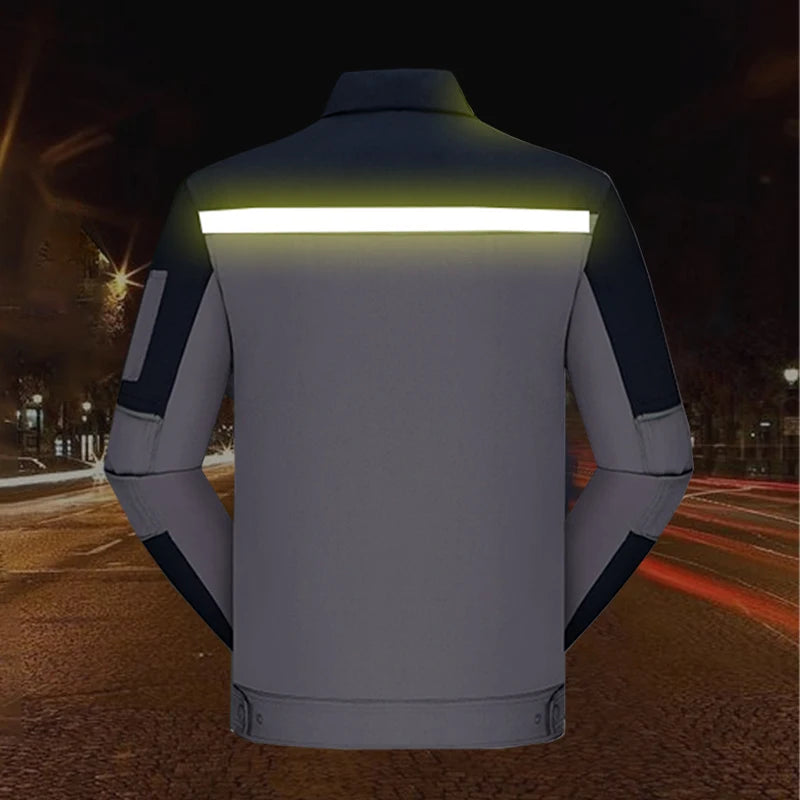 Mens Factory Work Shirt Uniform Long Sleeve Turn-Down Collar Workwear Motor Mechanic Repair Workshop Two-pocket T-shirts Tops
