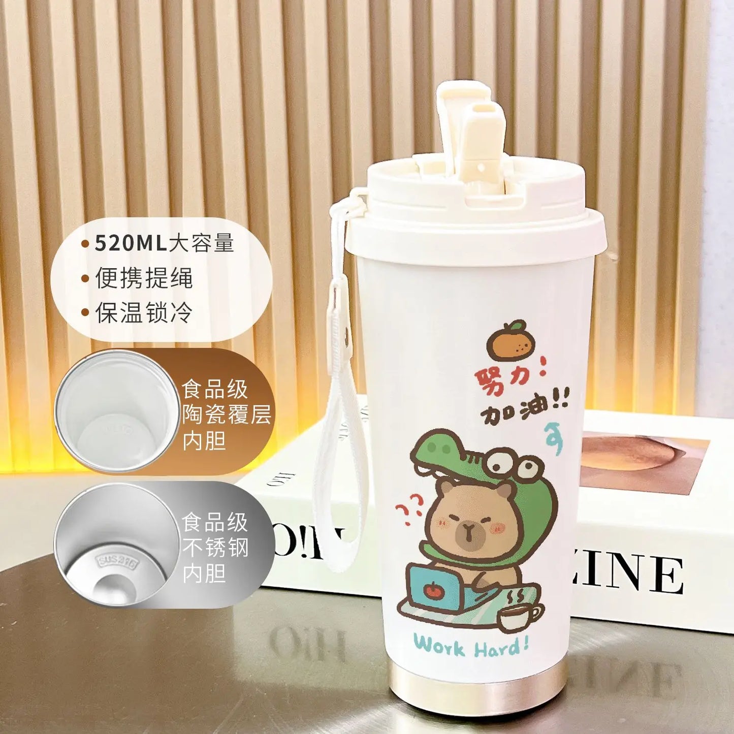Cartoon Capybara Insulated Stainless Steel Mug High Quality Coffee Cup kapibara Portable Water Cup Vehicle-mounted Bottle