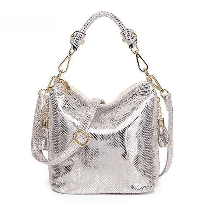 Luxury PU Handbags For Women New Summer Lady Shiny Coating Bucket Shoulder Bags Fashion Metalic Gold Silver Handbag