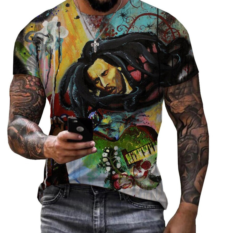2022 Summer Fashion Bob Marley Reggae Printed 3D T-shirt Men