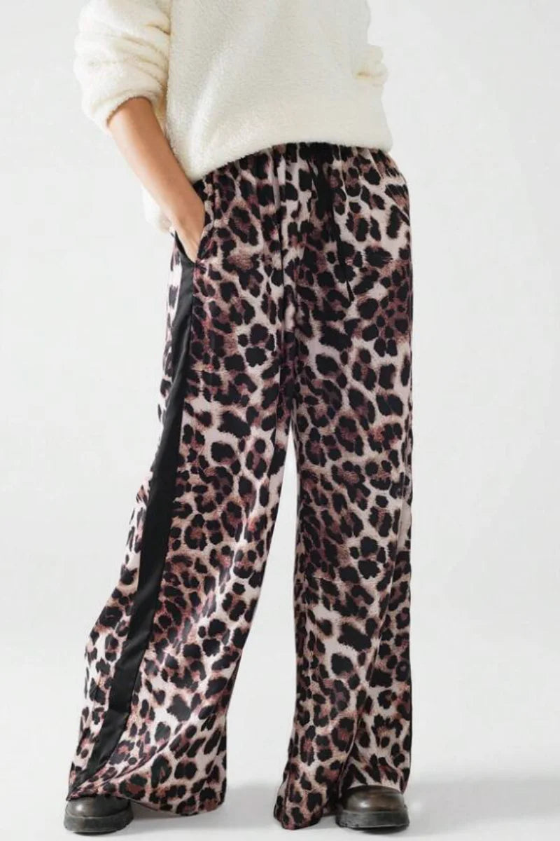 New women's fashion leopard print casual straight leg wide leg pants