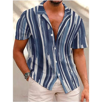 New Men's Shirts Fashion Stripes Print Short-sleeved Tees Summer Tops Men Turn-down Collar Button Casual T-shirt Clothing