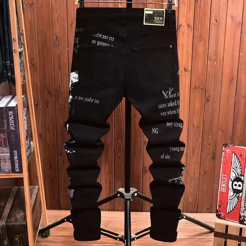 2025 new men's printing  jeans slim fit jeans men Fashion Classic Denim Skinny Jeans Male men's casual High Quality Trousers