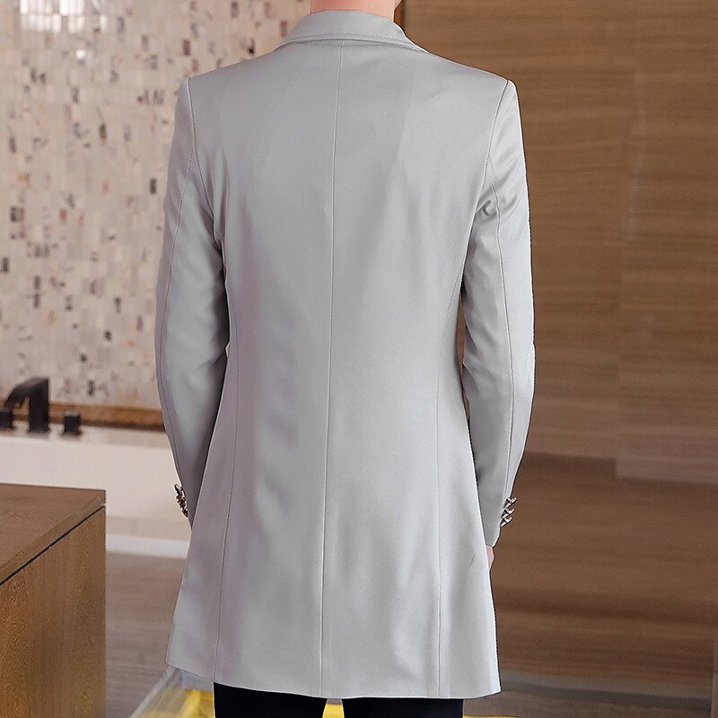 New Men's Business Casual Fashion Urban Korean Trend Slim Solid Color Small Suit Jacket Spring blazers long dress coat