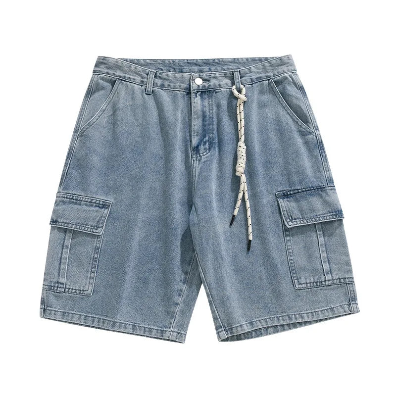 2025 New Denim Shorts for Men's Summer, Thin, Loose, Breathable, Pentagram Pants, Trendy, Versatile, Casual, Mid length, Versati