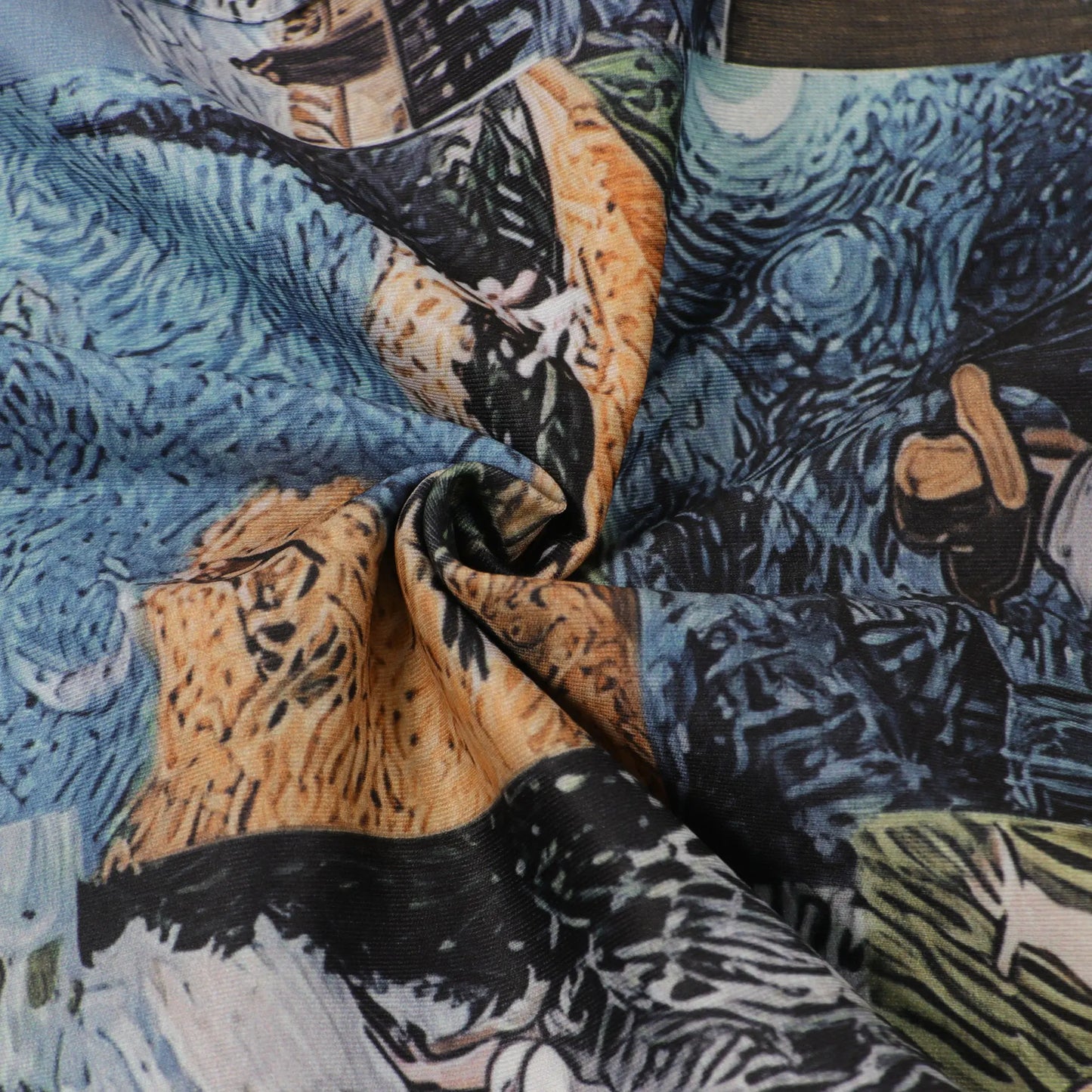 Sister Star Women's Oil Painting Ink Splash Printing Drawstring Tie Lace Multi-Pocket Loose Skinny Straight Pants Two Piece Set