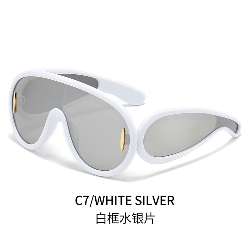 2023 New Fashion One Piece Big Frame Goggles Oversized Oval Sunglasses Women Men Trendy Hip Hop Sun Glasses