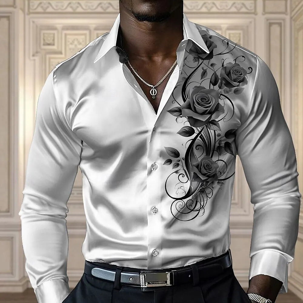 Men's high-end rose shirt, casual and comfortable button long-sleeved shirt, fashionable four-season shirt, plus-size design shi