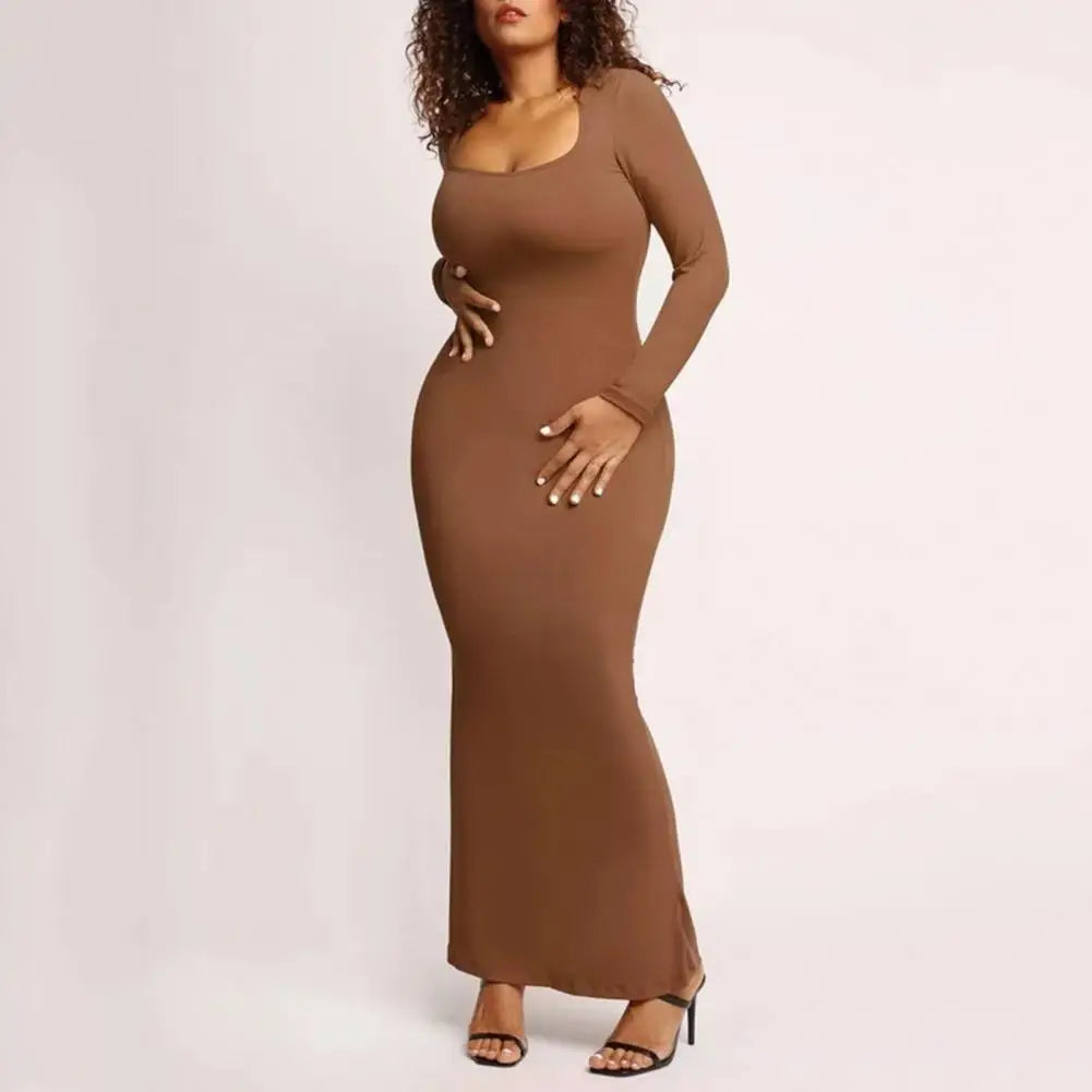 Elegant Women Dress Flattering Bodycon Maxi Dresses for Women Soft Stretchy Solid Color Designs with Square Neckline for Spring