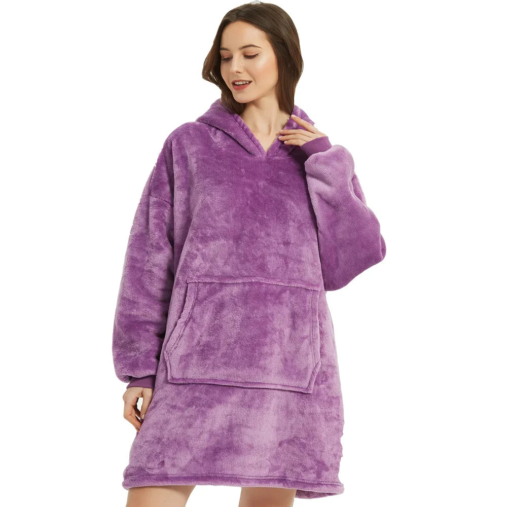 Winter Wearable Blankets Soft Warm Blanket Hoodie Sweatshirt Women Men Pullover Fleece Oversized Giant TV Blankets