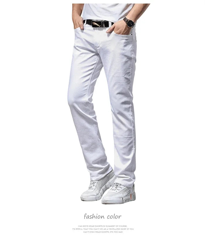 Men Slim White Jeans New Elasticity Fashion Casual Classic Soft Business Brand Trousers Male Clothing Stretch Pants