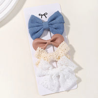 4PCS/Set Muslin Baby Girls Bows Hair Clips Hairpins Hairclip For Kids Cotton Linen Barrette Flower Print Side Pin Accessories