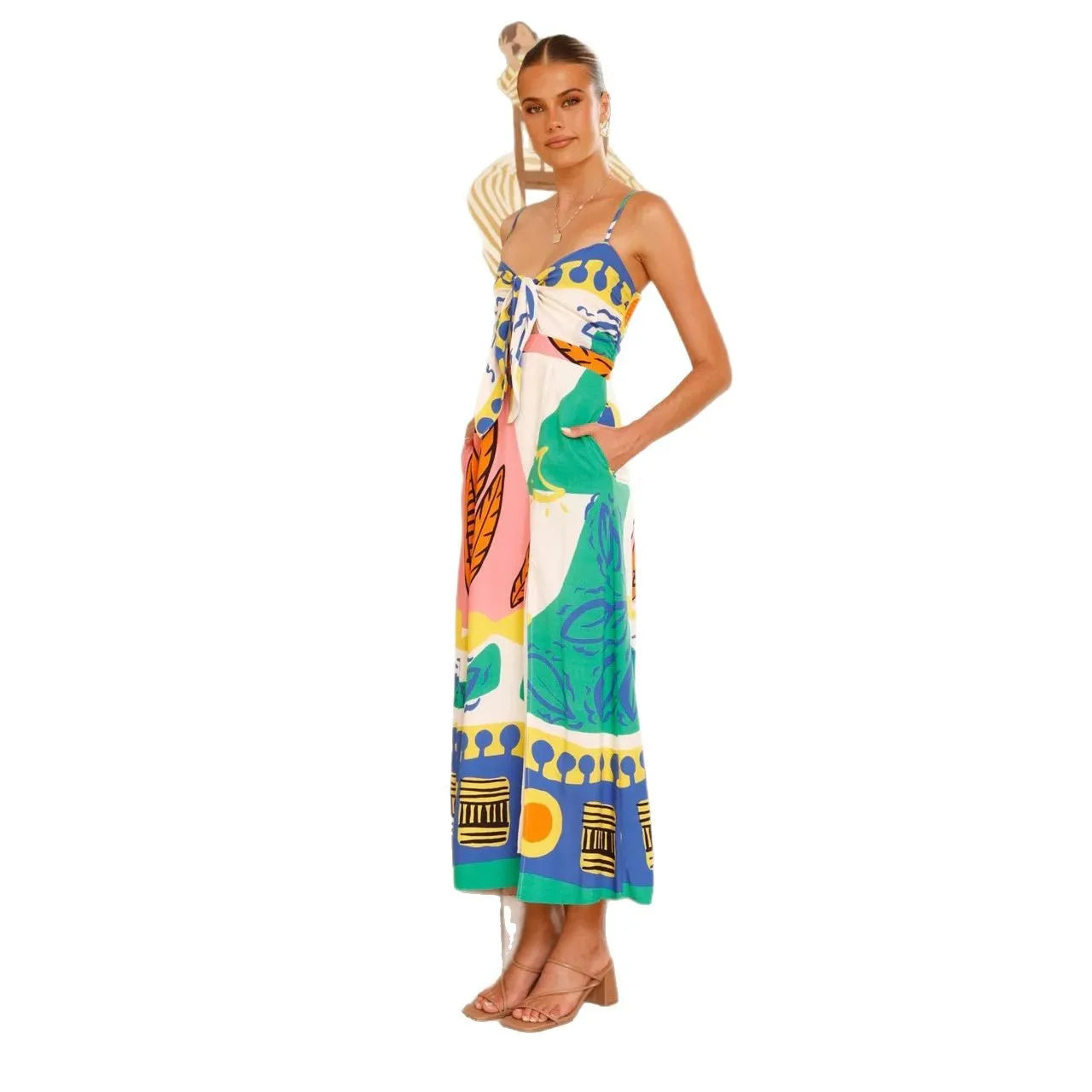 Sexy  Knot Waist Dr Split Svel Midi Dr Women's Faion Spring Autumn Cleanfit Sle Polyester Cotton Blend