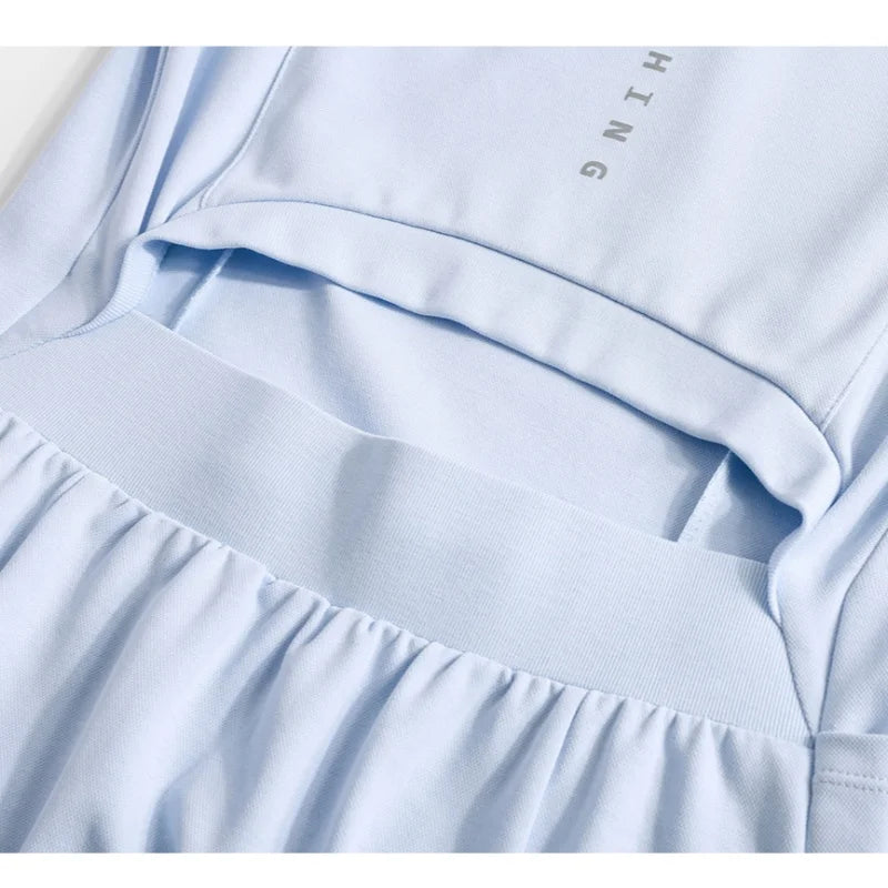 DRUR Elegant Tennis Dress Women Summer Lightweight Quick Dry Sports Dress Back Hollow Out Golf Wear Yoga Clothing Sportswear New