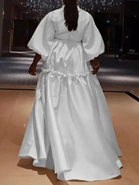 Women Minimalist Solid Color Puff Sleeves Falbala Party Evening Dress  New Spring Autumn Loose Casual Maxi Dresses