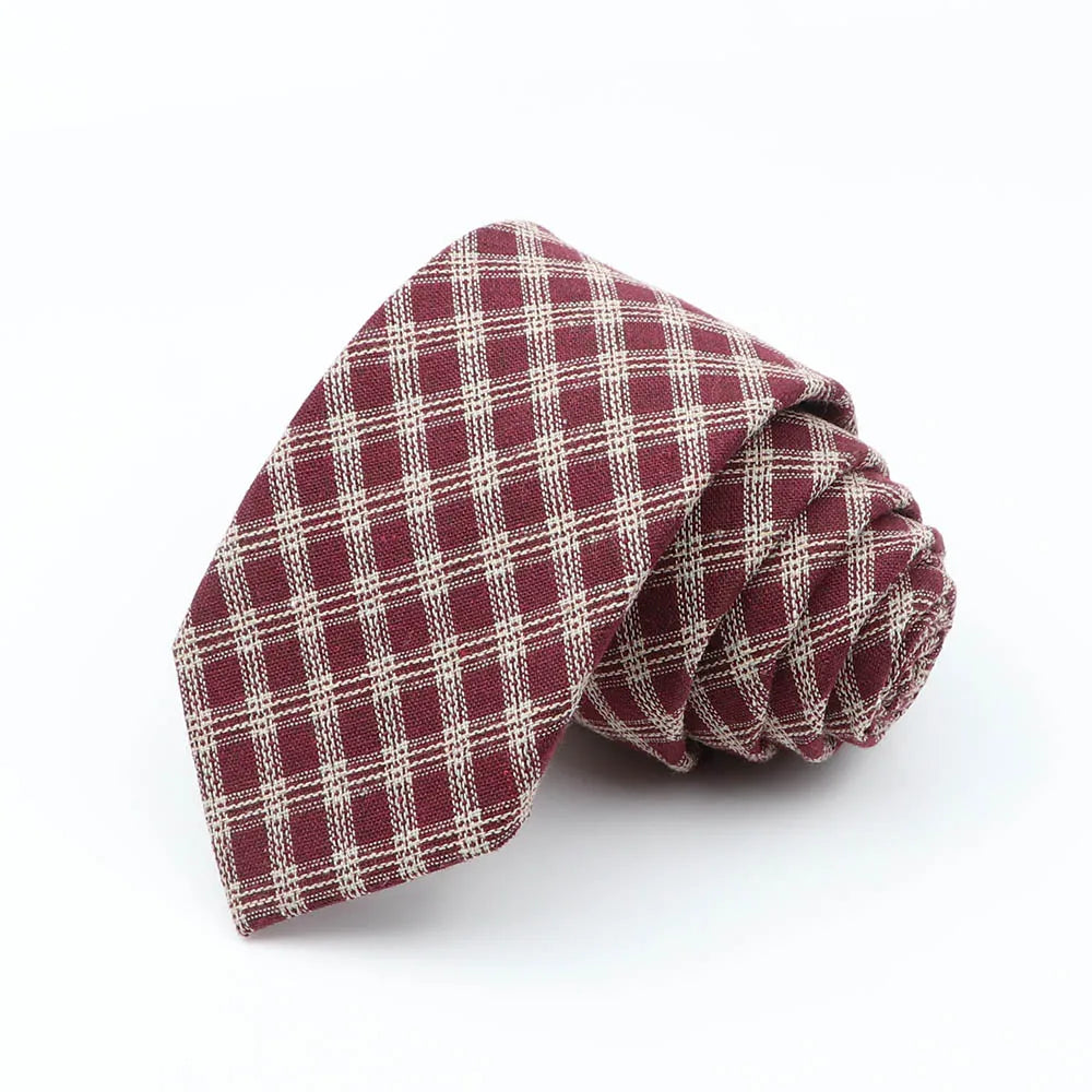 Mens Ties 7cm Classic Cotton Handmade Skinny Grey Brown Striped  Neckties Narrow Collar Slim Plaid Casual Tie Accessories Gift