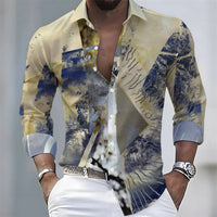 Men's Retro Color-Blocked Floral Print Long-Sleeve Shirt with Paisley Pattern Design, Casual Top for Spring and Autumn