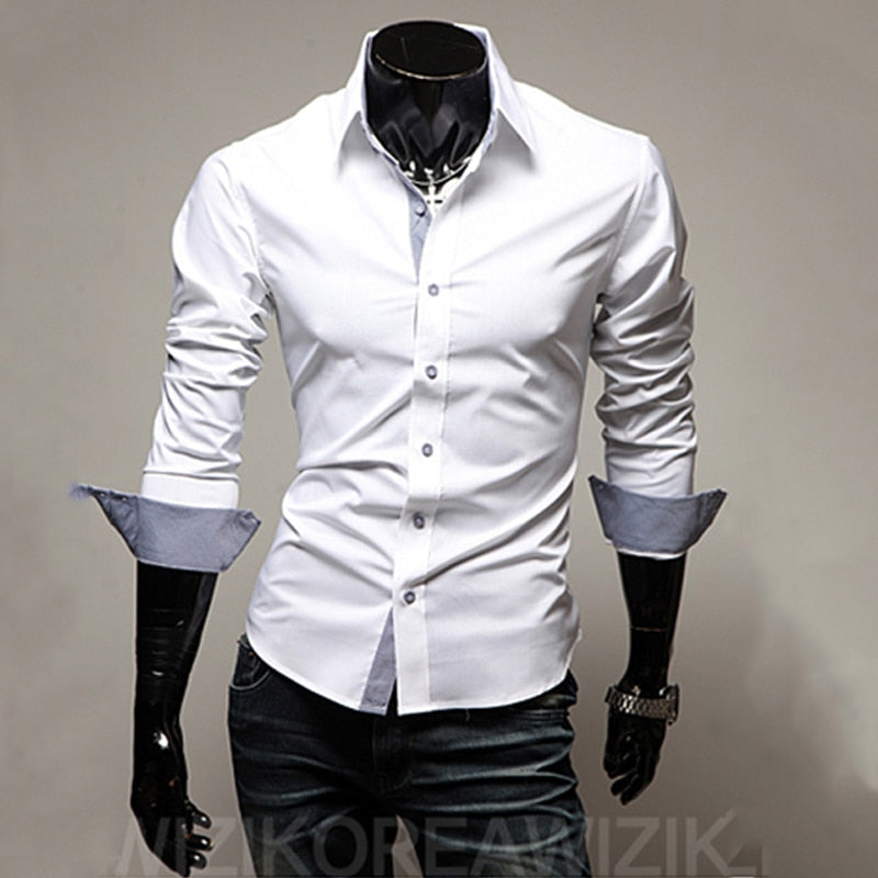 Mens Casual Shirts 2022 Single Breasted Mens Slim Fit Dress Long Sleeve Shirts Soild Male Social Shirts Designer Chemise Homme