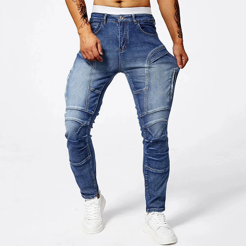 2025 Elastic Jeans Mens Small Straight Leg Denim Pants Outdoor Casual Motorcycle Pants High Street Classic High Quality Jeans