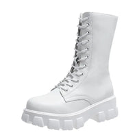 2024 Winter Shoes Women White Boots Autumn Fashion PU Leather Platform Gothic Boots Punk Combat Mid-Calf Boots For Women Booties