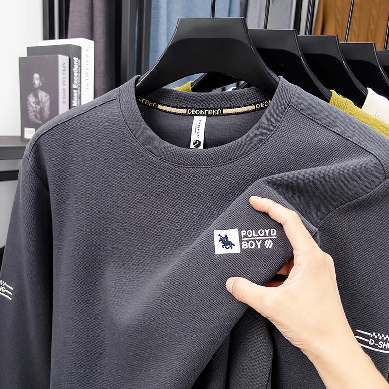 Sweatshirt Men 2025 New Style Spring and Autumn Round Neck with Cotton Embroidery Casual Long Sleeved T-shirt Top T-shirt